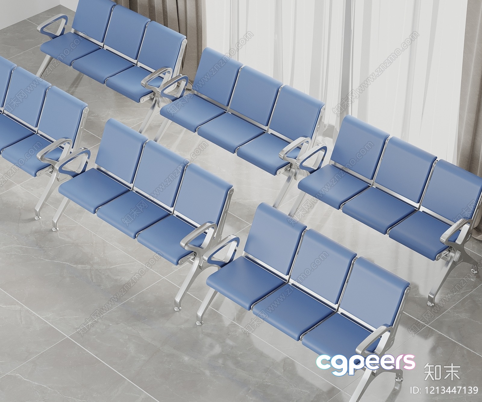 Blue Waiting Room Chairs 3D Model - 5008 - VRAY Render Blue Waiting Room Chairs 3D Model - 5008 - VRAY Render