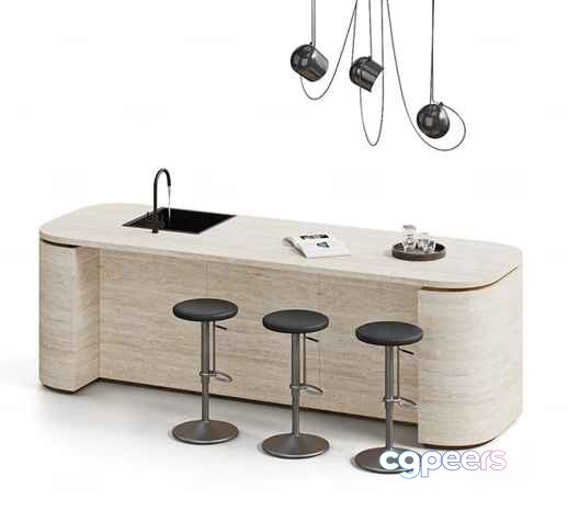 Modern Kitchen Island 3D Model - 12376 - VRAY Render