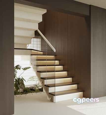 Modern Glass Staircase 3D Model - 7974 - CORONA Render