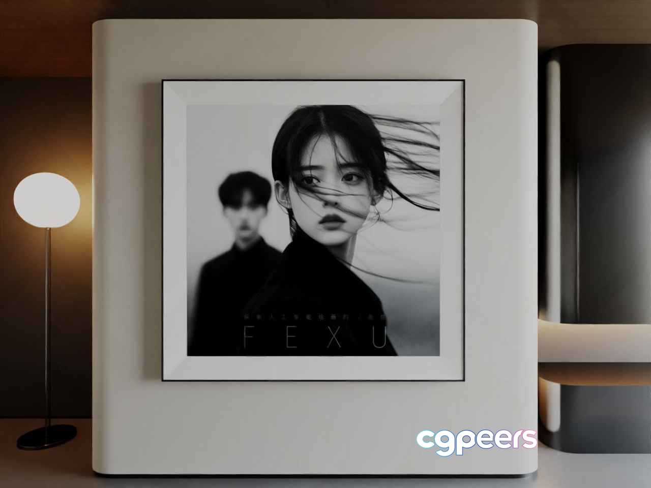 A White Picture Frame With A Black-And-White Photo Of A Woman And Man 3D Model - 5920 - CORONA Render A White Picture Frame With A Black-And-White Photo Of A Woman And Man 3D Model - 5920 - CORONA Render