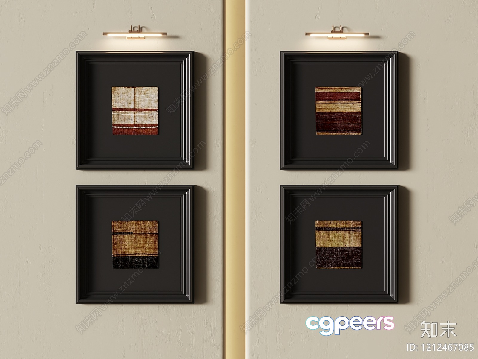 A Collection Of Four Square Framed Art Pieces 3D Model - 1368 - VRAY Render