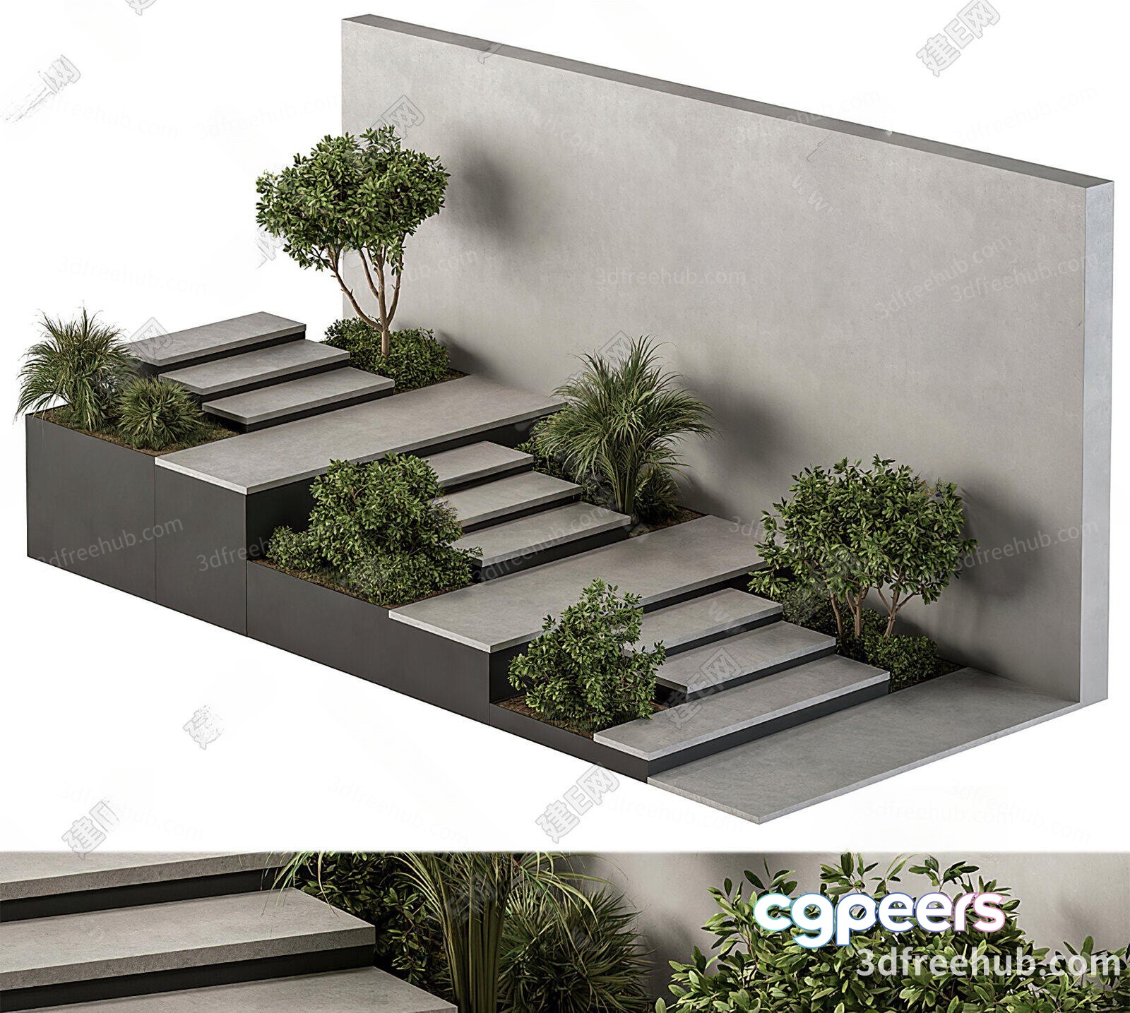 A 3D Rendering Of A Staircase With Plants 3D Model - 19869 - VRAY Render