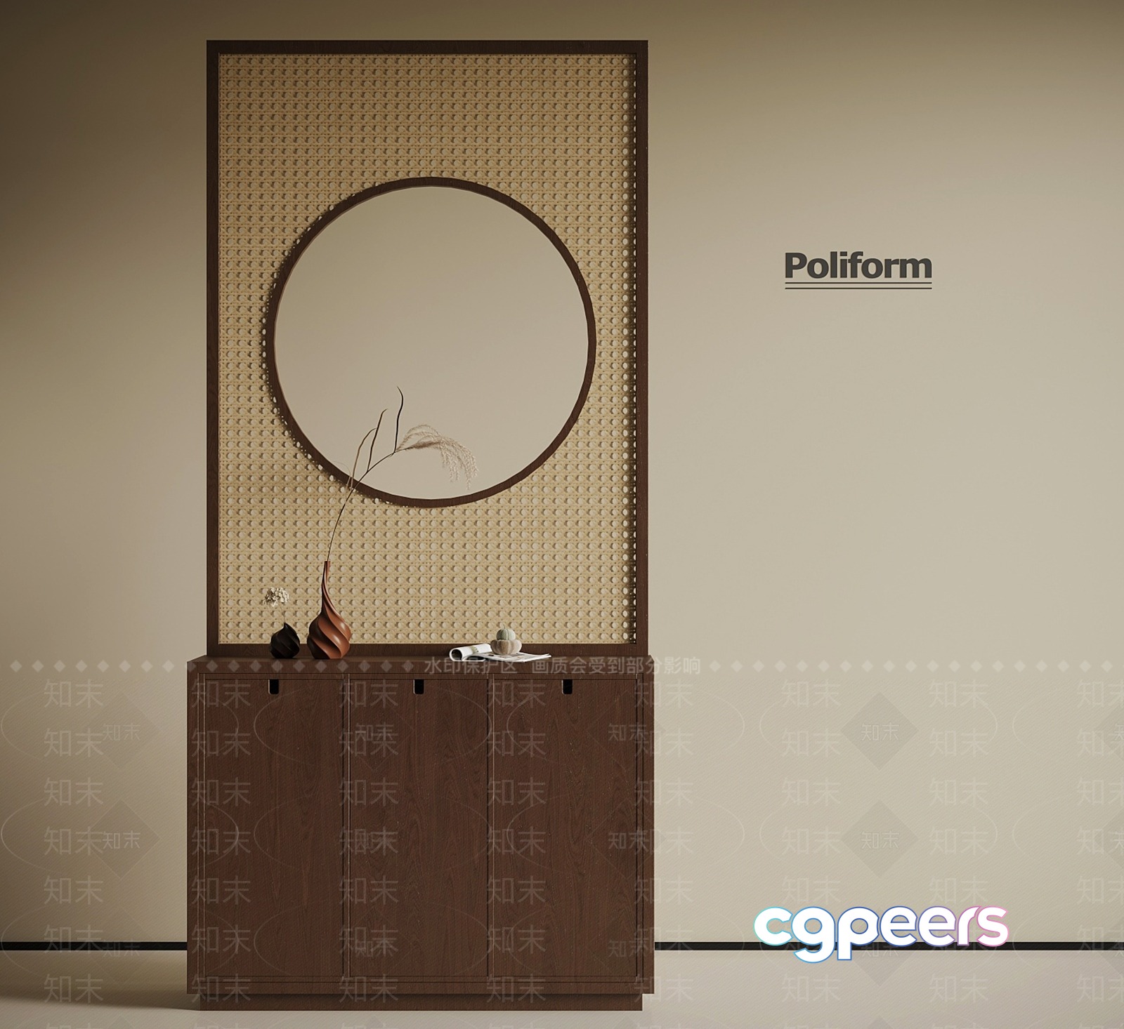 A Modern Sideboard With A Decorative Mirror 3D Model - 20055 - VRAY Render