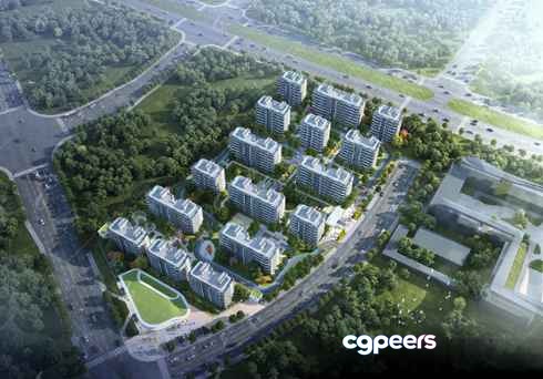 Aerial View Of A City Block 3D Model - 609 - VRAY Render