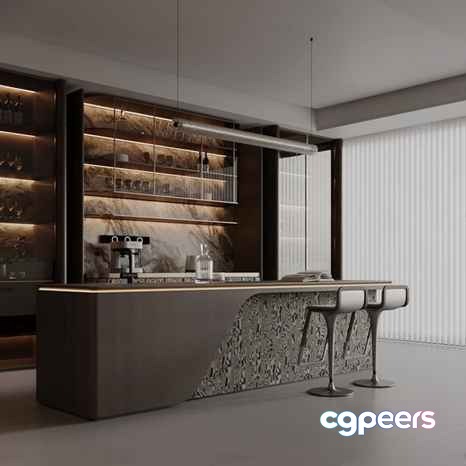 Modern Kitchen Island 3D Model - 8810 - VRAY Render Modern Kitchen Island 3D Model - 8810 - VRAY Render