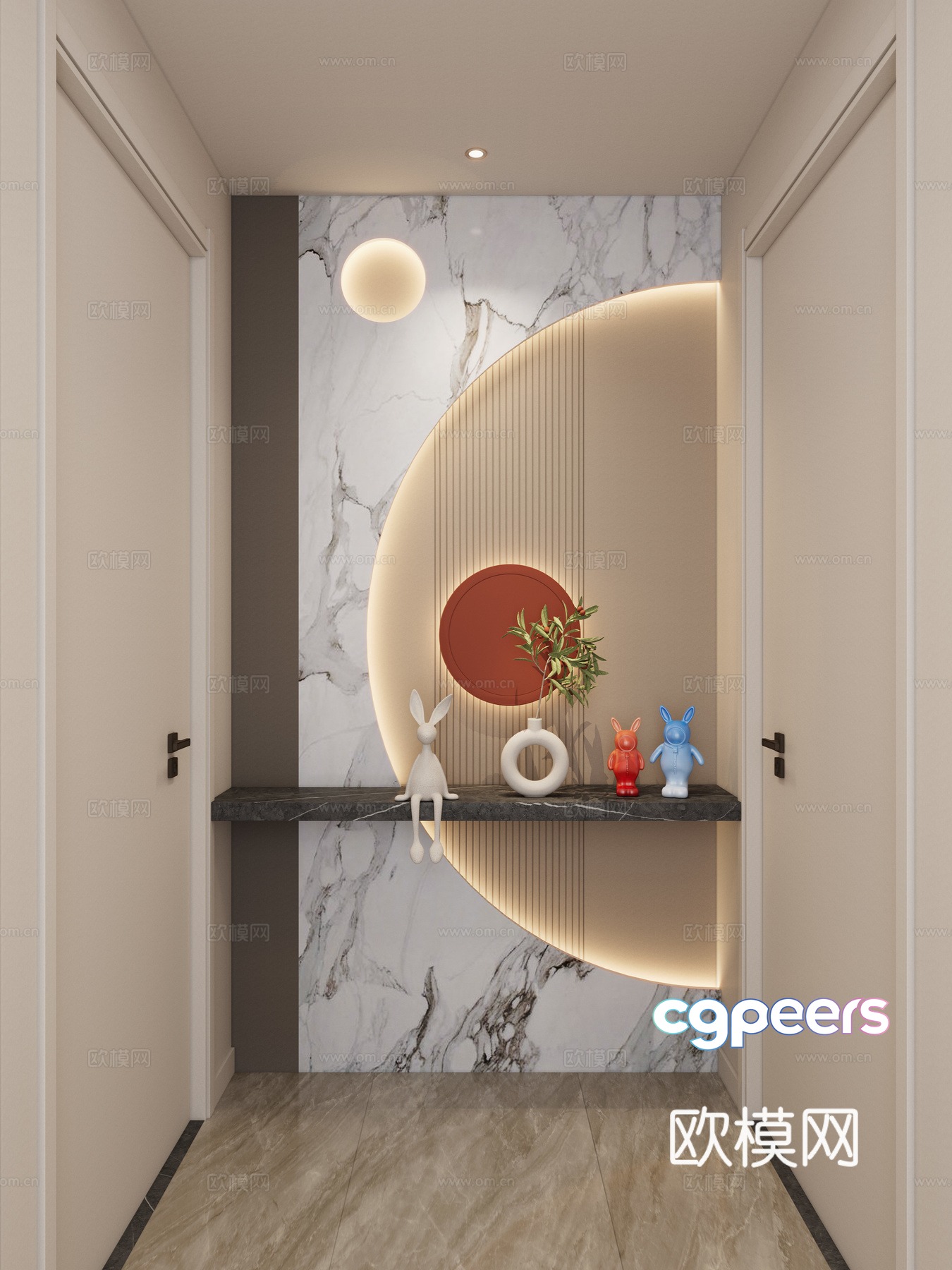 A Modern Hallway With Decorative Wall Art 3D Model - 6015 - VRAY Render