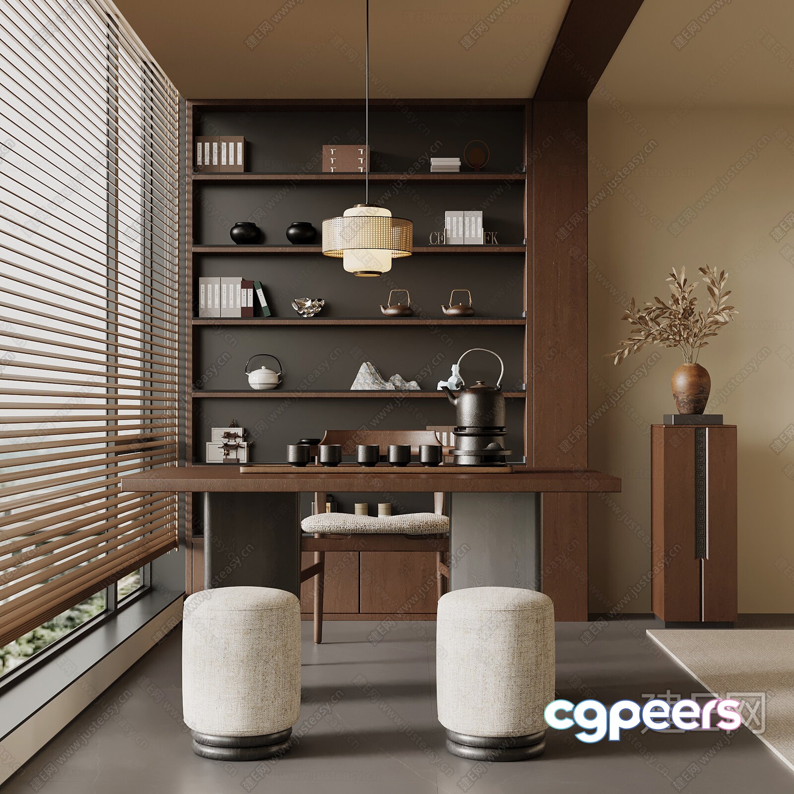 Cozy Asian-Inspired Dining Room 3D Model - 14608 - VRAY Render