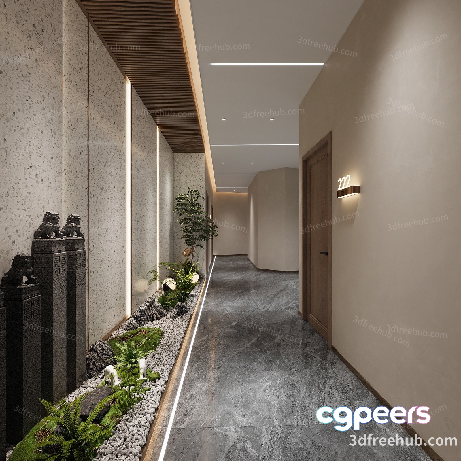 Modern Hallway With Plants 3D Model - 18719 - VRAY Render Modern Hallway With Plants 3D Model - 18719 - VRAY Render
