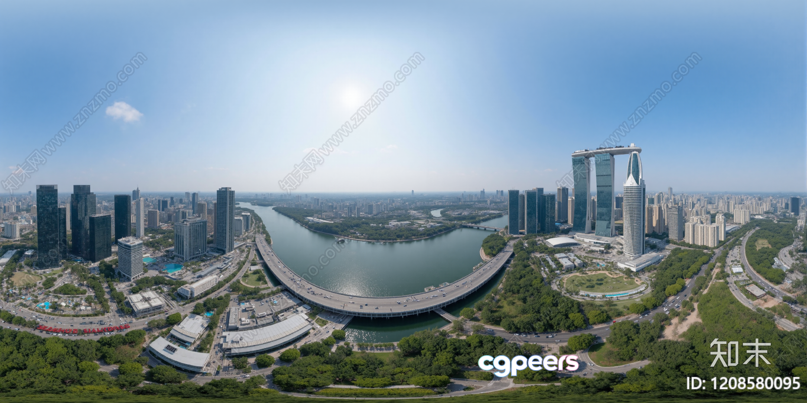 A Cityscape With A Large Body Of Water And A Bridge 3D Model - 296 - VRAY Render