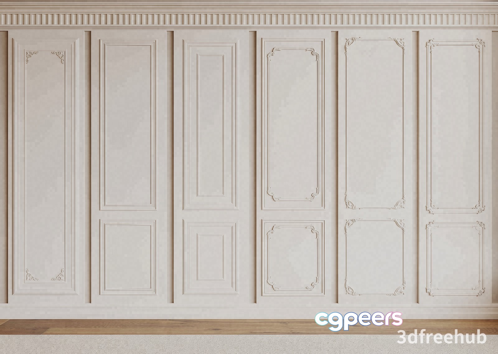 A White Wall With Decorative Molding 3D Model - 23272 - VRAY Render A White Wall With Decorative Molding 3D Model - 23272 - VRAY Render