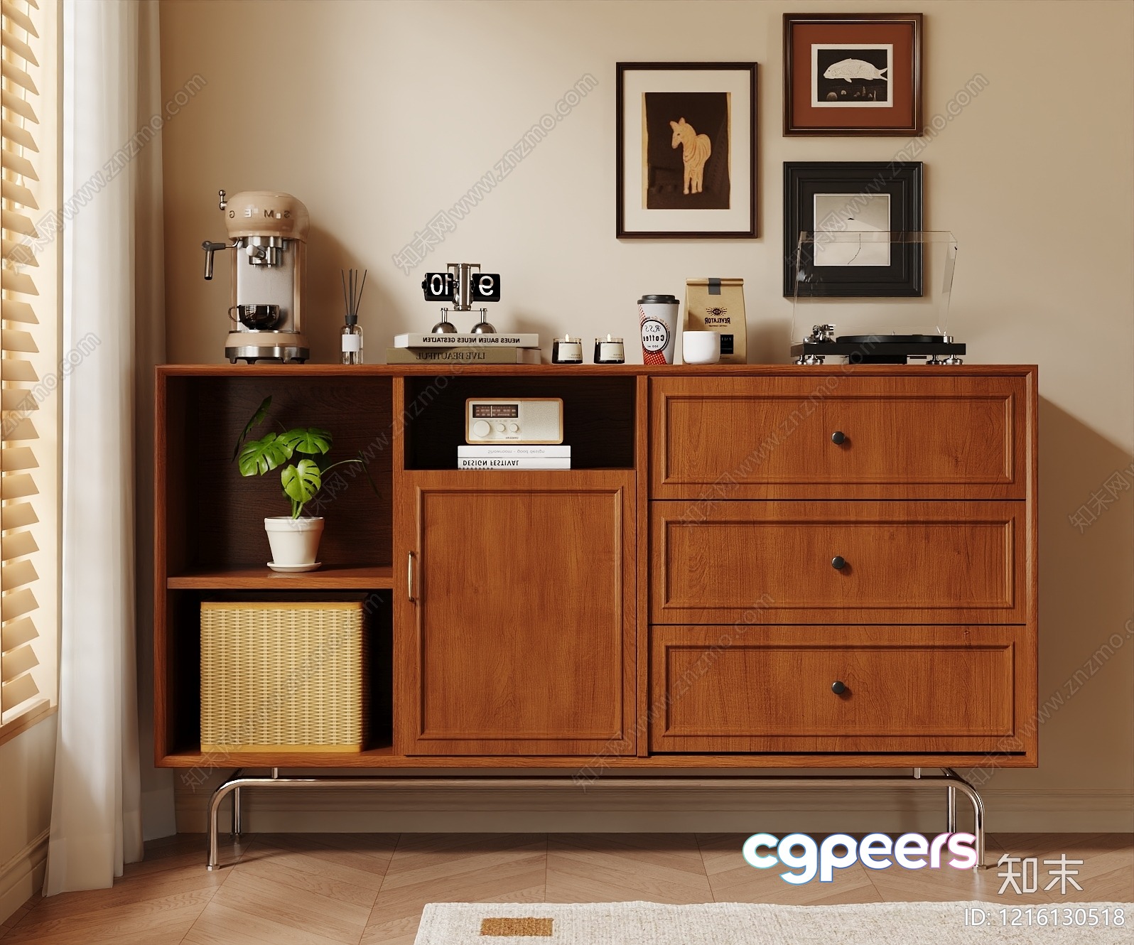 Mid-Century Modern Dresser 3D Model - 14853 - VRAY Render