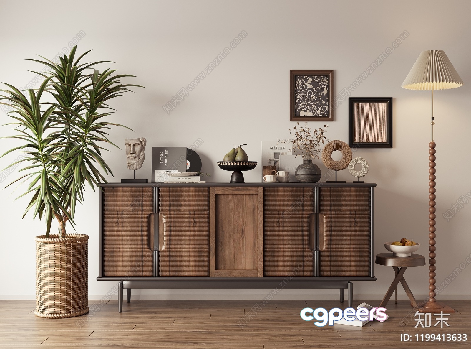 A Mid-Century Modern Sideboard 3D Model - 4377 - VRAY Render