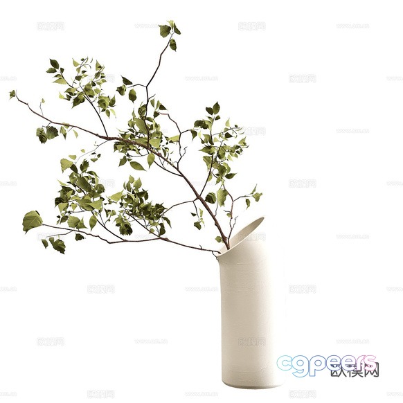 A White Vase With Green Leaves 3D Model - 2504 - CORONA Render A White Vase With Green Leaves 3D Model - 2504 - CORONA Render