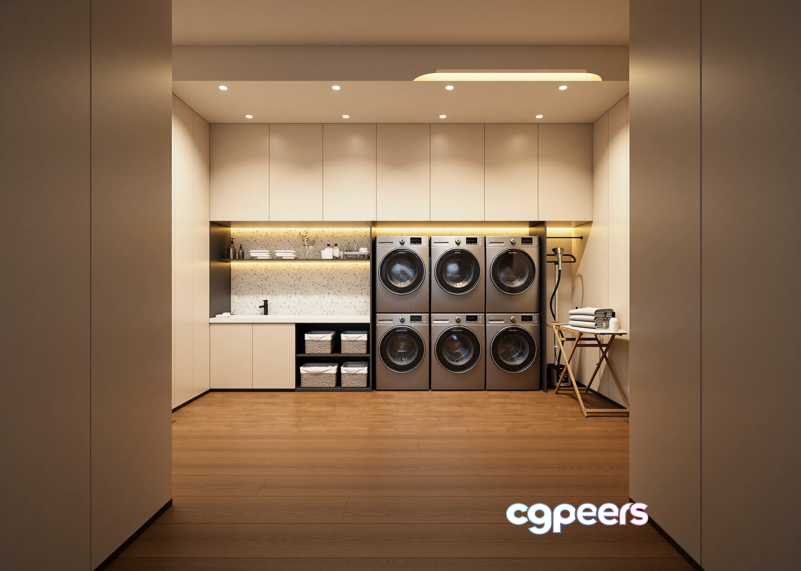 A Laundry Room With Stainless Steel Appliances 3D Model - 7226 - VRAY Render