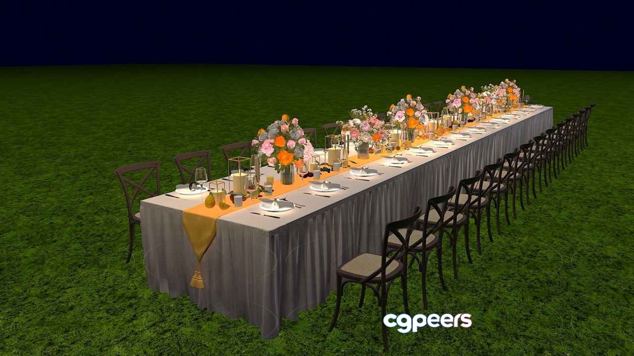Long Table With Chairs 3D Model - 14867 - VRAY Render Long Table With Chairs 3D Model - 14867 - VRAY Render