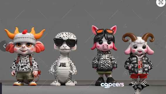 Cartoon Animal Figurines 3D Model - 13245 - VRAY Render