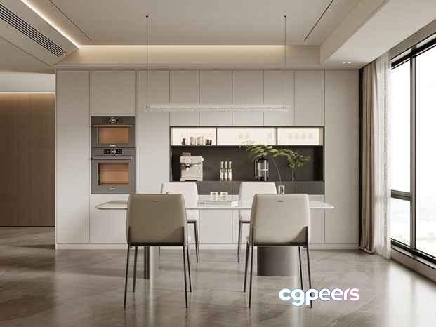 Modern Minimalist Kitchen 3D Model - 23130 - VRAY Render