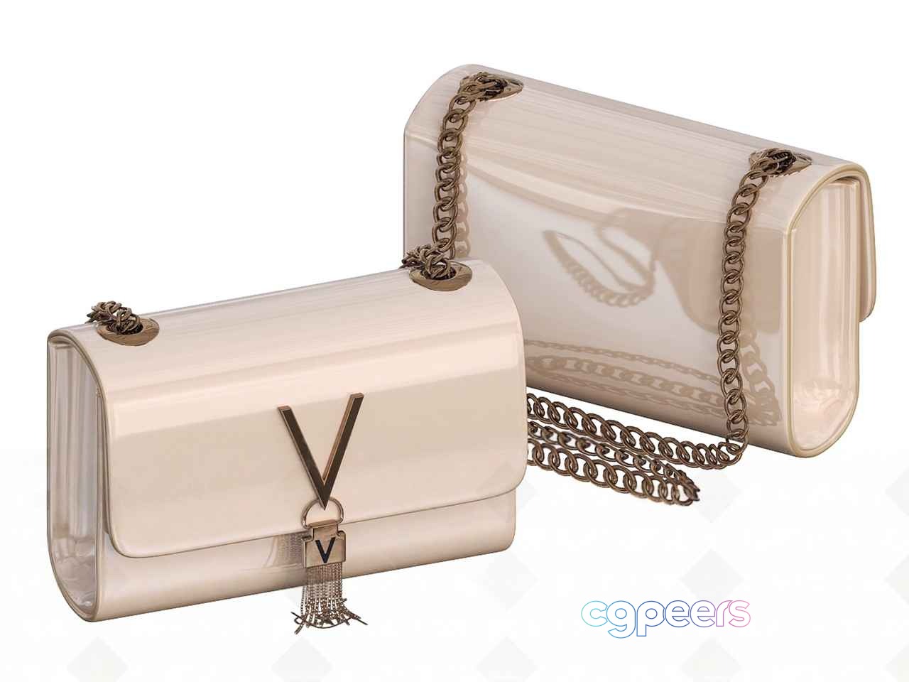 Clear Plastic Handbags With Gold Chain Straps 3D Model - 9512 - VRAY Render