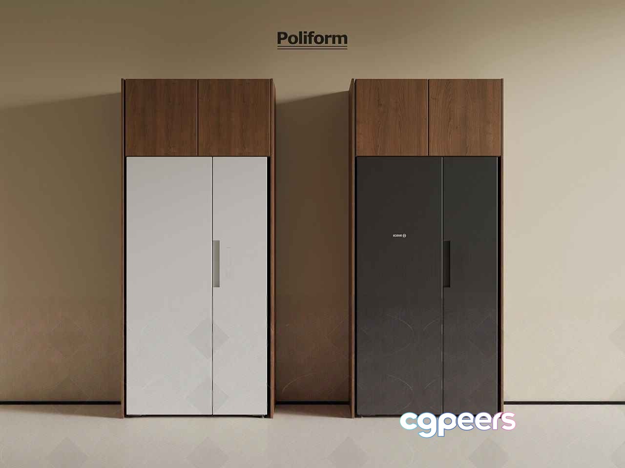 Two Tall Wooden Cabinets With White And Gray Doors 3D Model - 5979 - VRAY Render Two Tall Wooden Cabinets With White And Gray Doors 3D Model - 5979 - VRAY Render