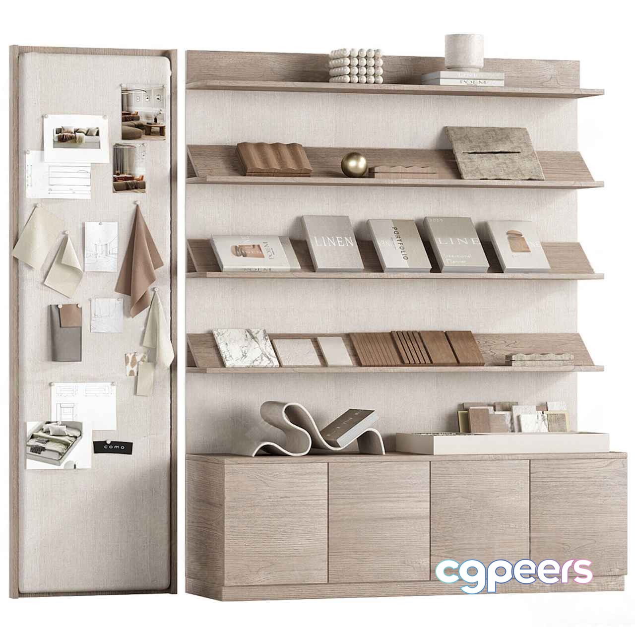 Modern Light-Colored Shelving 3D Model - 23370 - CORONA Render