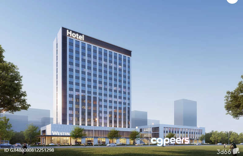 The Main Subject Is A Large Hotel Building Characterized By Its Modern Design 3D Model - 10002 - VRAY Render The Main Subject Is A Large Hotel Building Characterized By Its Modern Design 3D Model - 10002 - VRAY Render