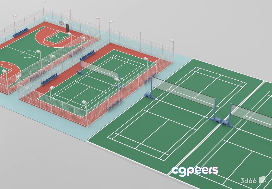 A 3D Rendering Of A Sports Complex With Multiple Tennis Courts And Basketball 3D Model - 21817 - VRAY Render A 3D Rendering Of A Sports Complex With Multiple Tennis Courts And Basketball 3D Model - 21817 - VRAY Render