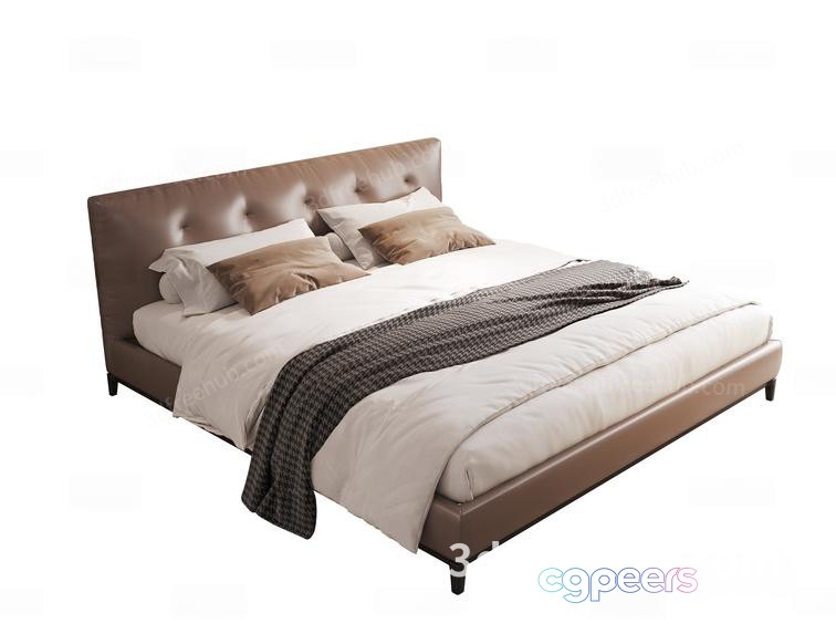 A Brown Leather Bed 3D Model - 22622 - VRAY Render