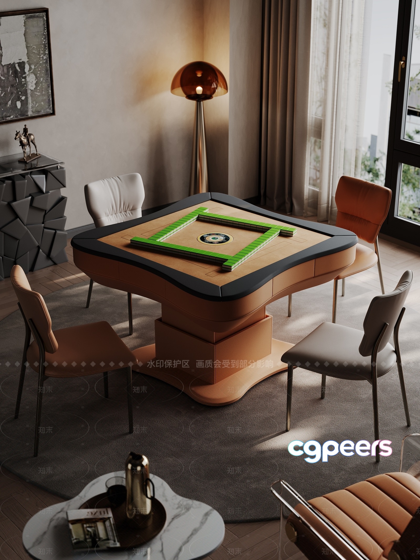 A Table With A Green Border 3D Model - 1456 - VRAY Render