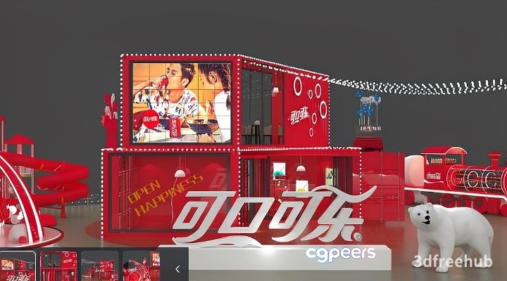 A 3D Rendering Of A Red And White Coca-Cola-Themed Room 3D Model - 19877 - VRAY Render