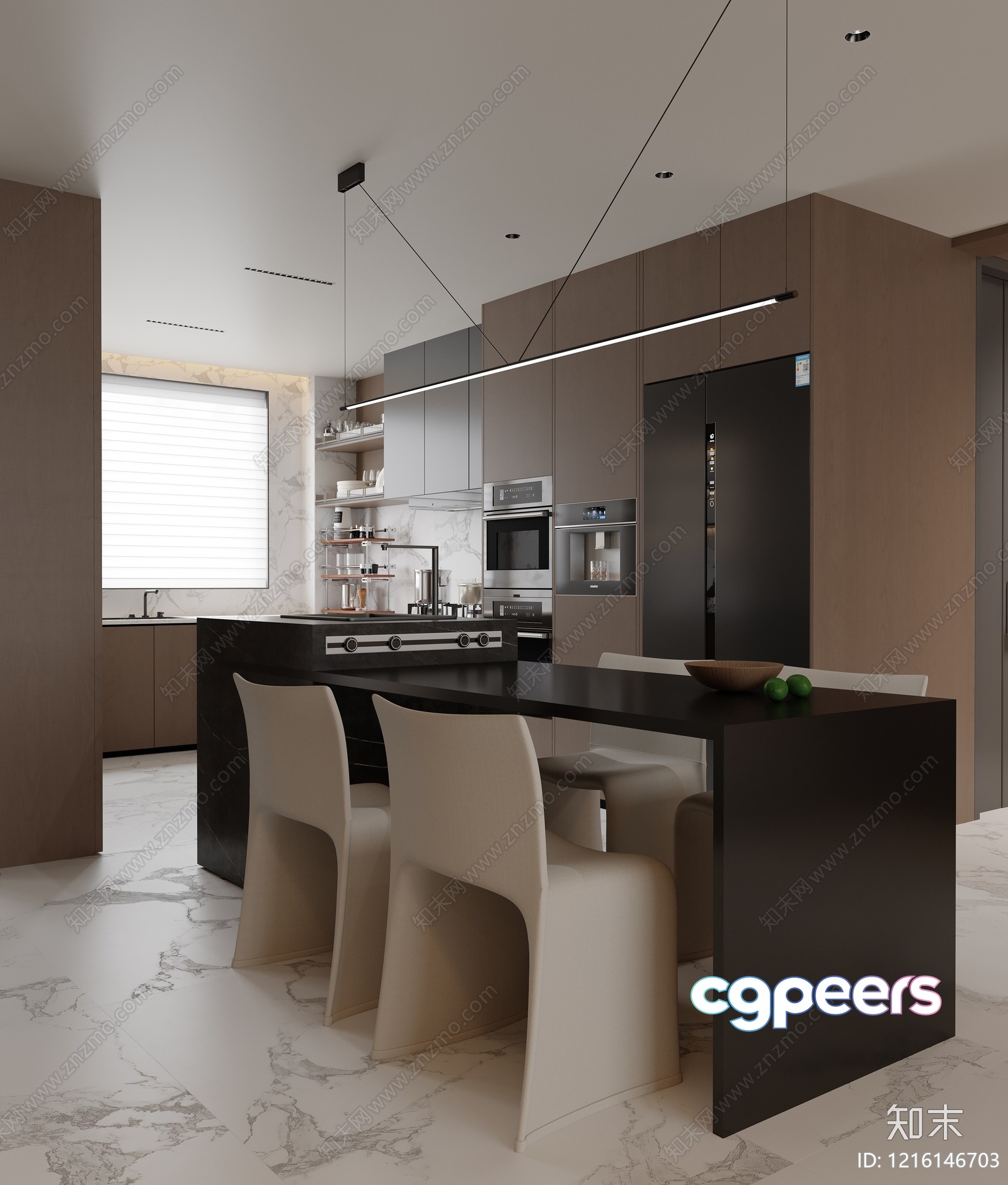 Modern Kitchen With A Large Island 3D Model - 15269 - VRAY Render Modern Kitchen With A Large Island 3D Model - 15269 - VRAY Render