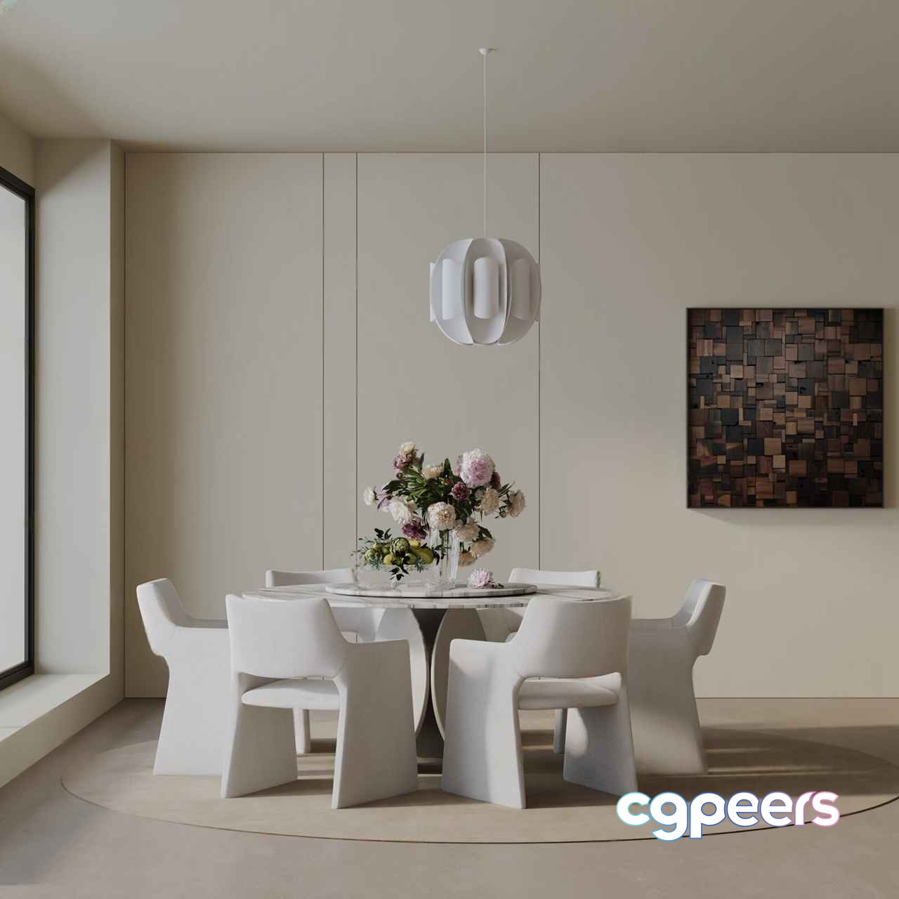 Modern White Dining Room 3D Model - 4265 - VRAY Render