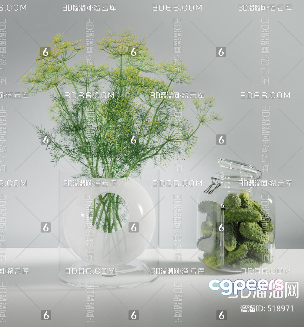 A Bouquet Of Green Plants In A Vase 3D Model - 143 - VRAY Render