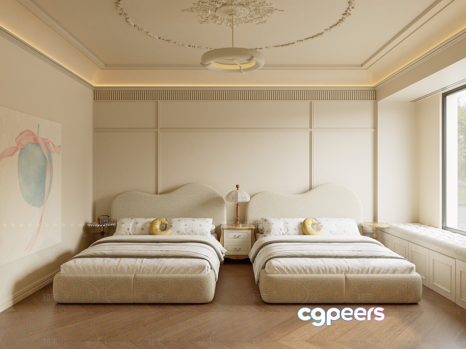 Cozy Twin Bedroom 3D Model - 14950 - VRAY Render