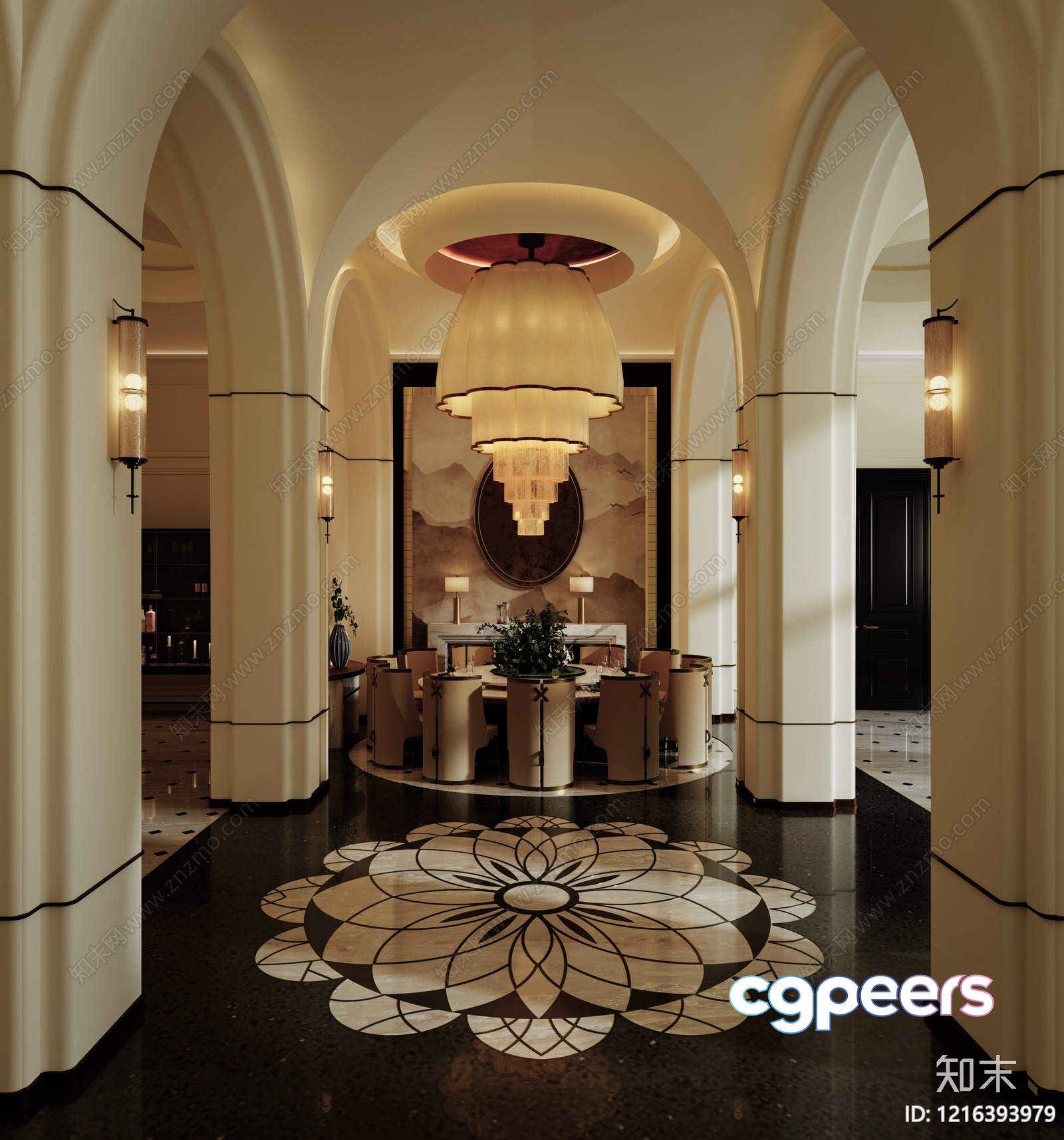 The Main Subject Is A Large Intricate Flower Design On The Floor 3D Model - 16507 - CORONA Render