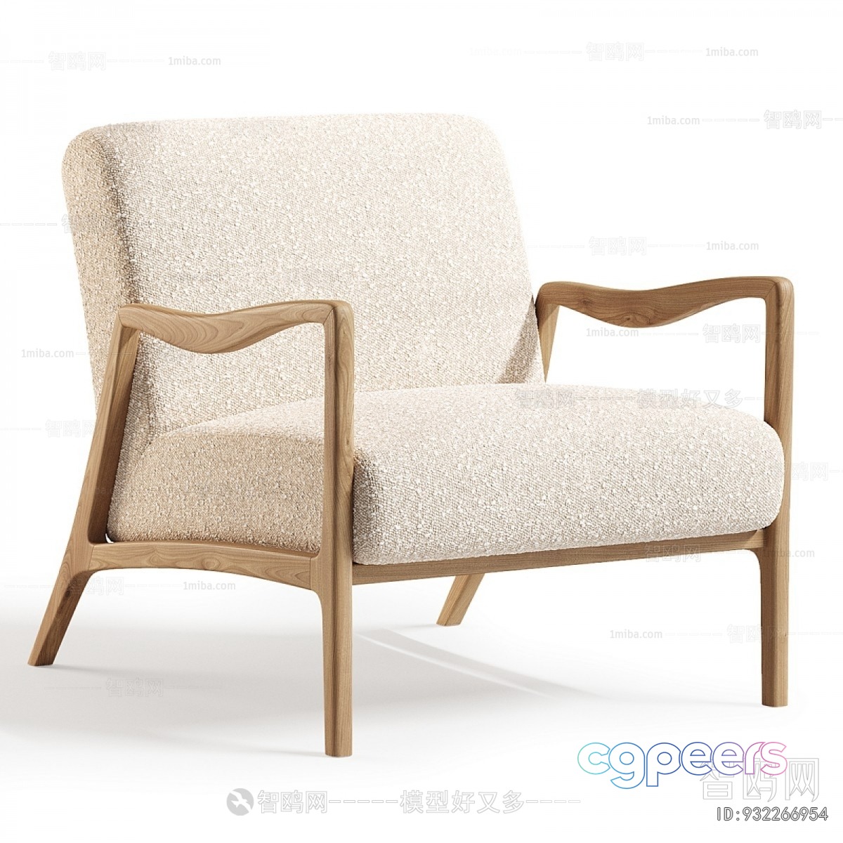 Wooden Armchair With Light-Colored Upholstery 3D Model - 19843 - VRAY Render