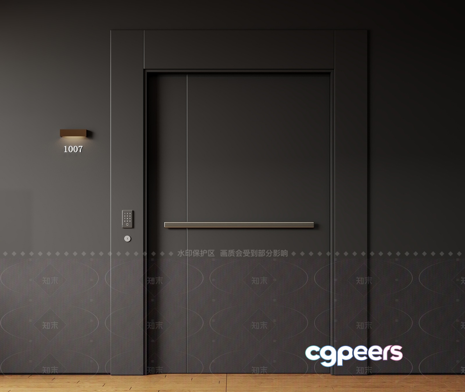 A Dark Gray Door With A Silver Handle 3D Model - 5817 - VRAY Render