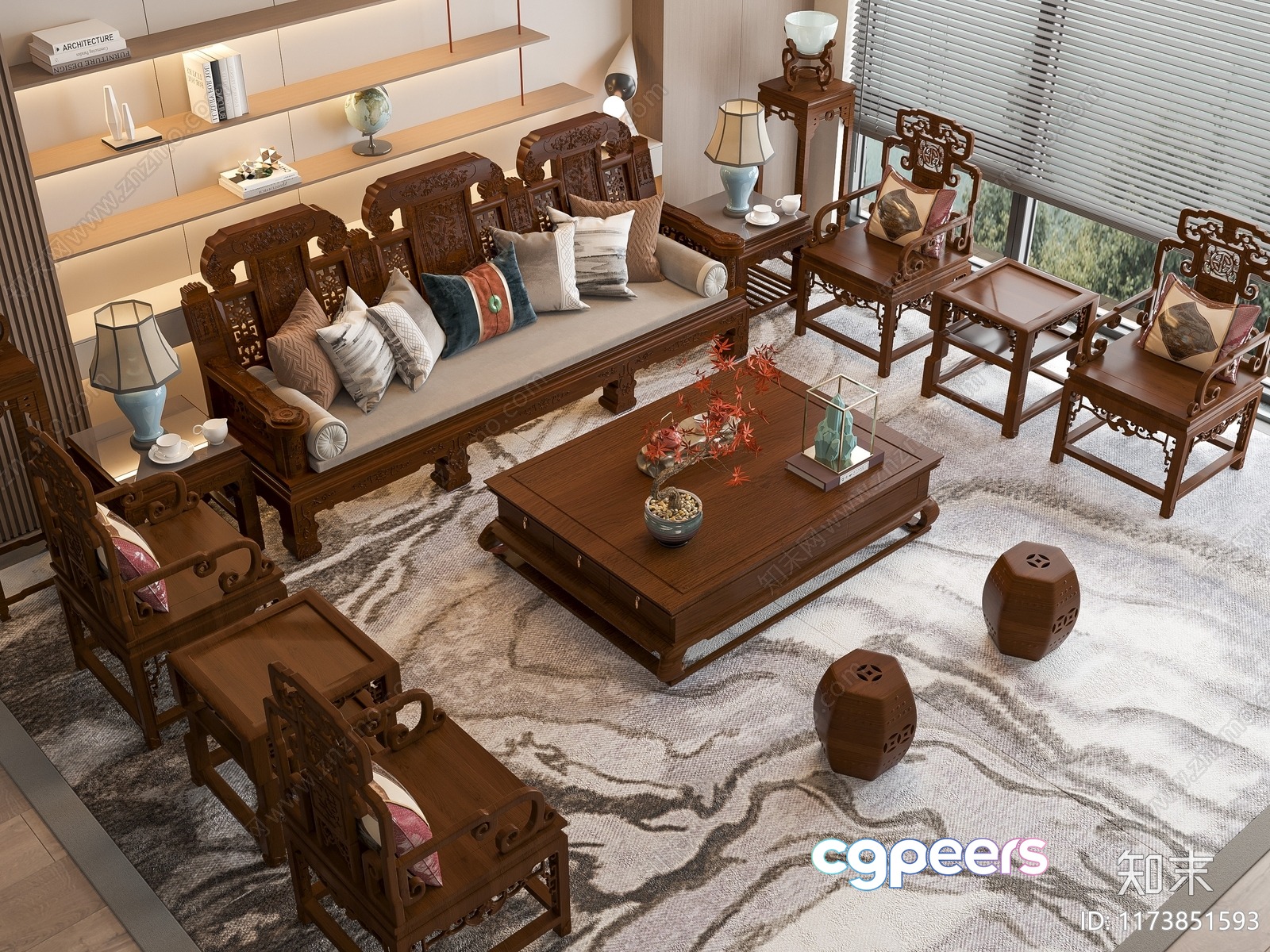 Traditional Chinese Living Room 3D Model - 13065 - VRAY Render