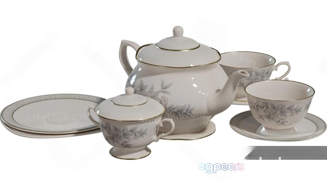 A White Porcelain Tea Set 3D Model - 18991 - VRAY Render