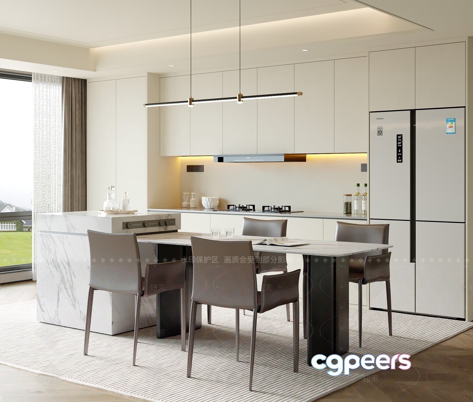 Modern Kitchen With White Cabinets 3D Model - 19466 - VRAY Render