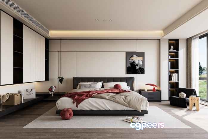 Modern Minimalist Bedroom 3D Model - 8496 - VRAY Render