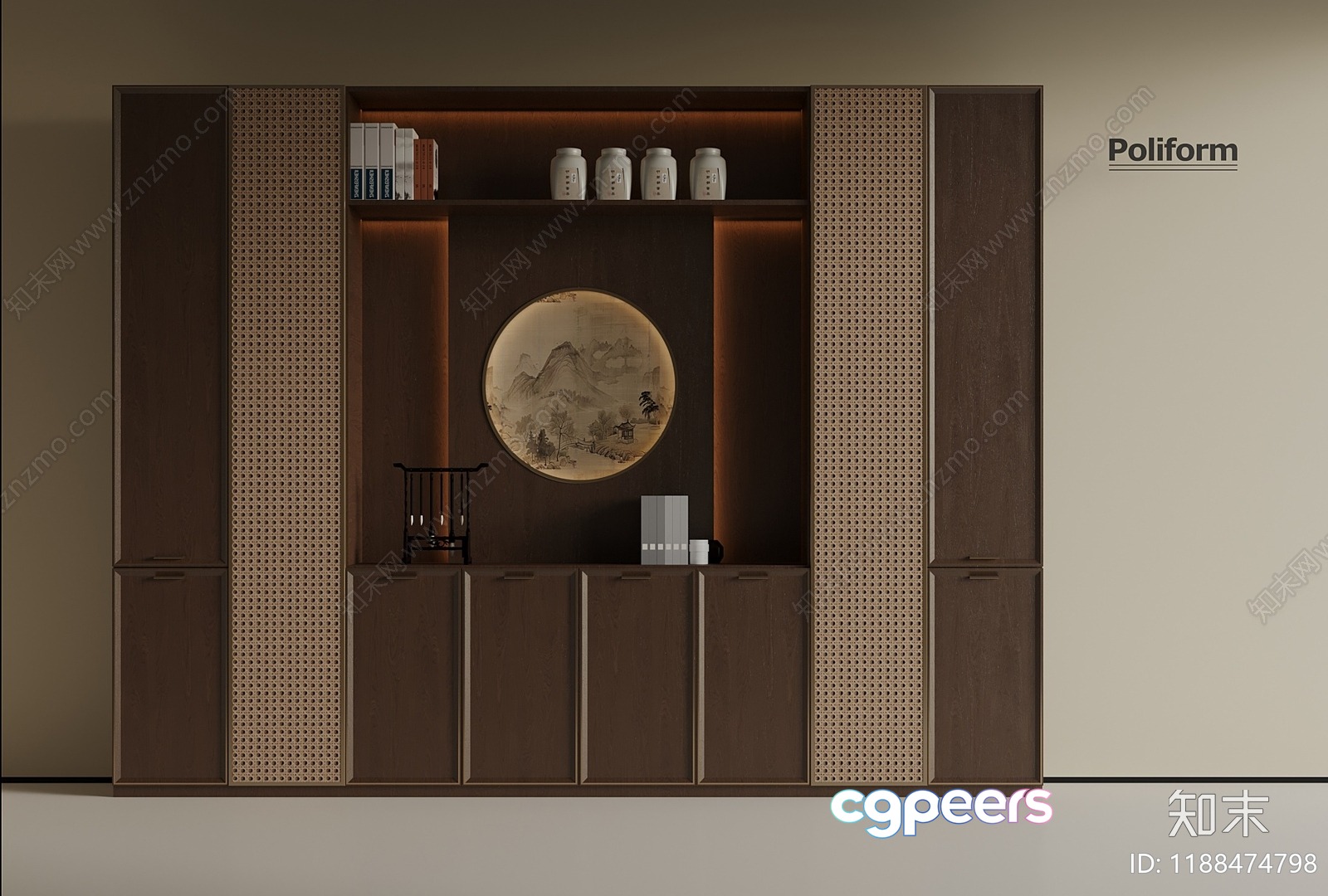 Wooden Wall Unit 3D Model - 1833 - VRAY Render