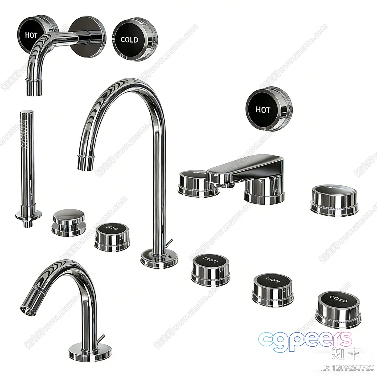 A Chrome Faucet With Hot And Cold Knobs 3D Model - 13106 - VRAY Render