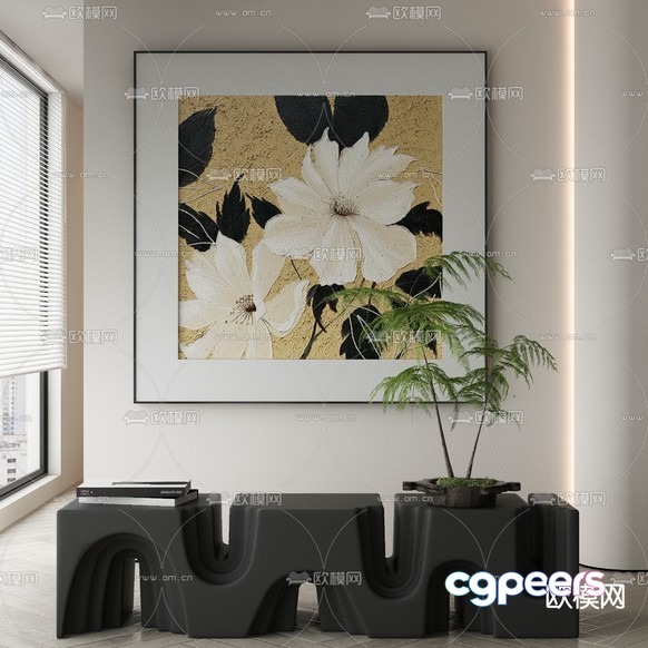 A Square Painting Of White Flowers 3D Model - 15704 - VRAY Render