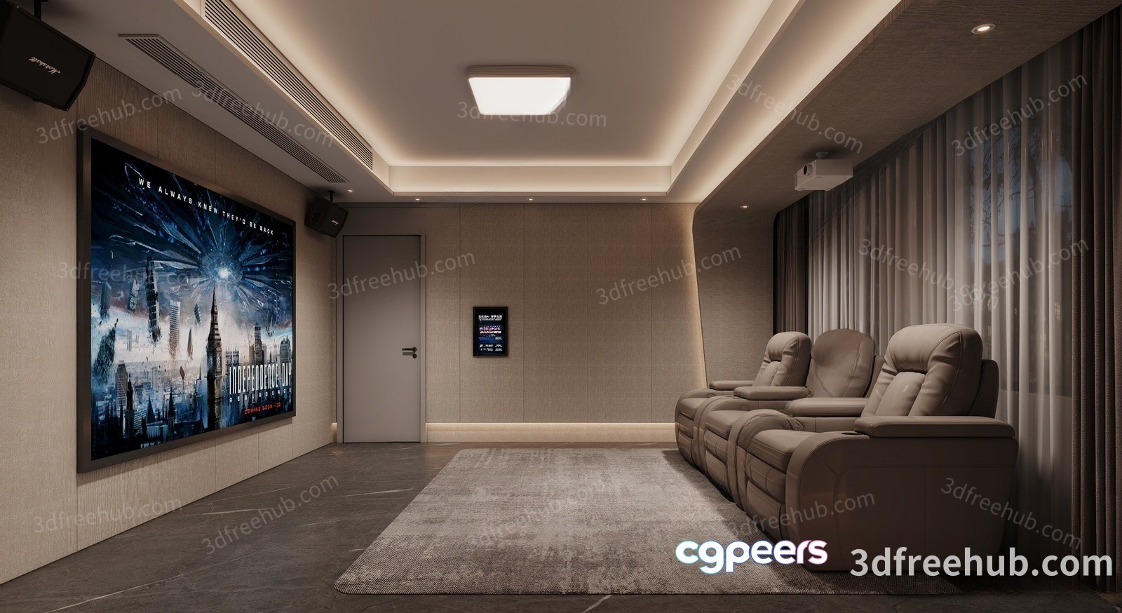 Modern Home Theater Room 3D Model - 21608 - VRAY Render