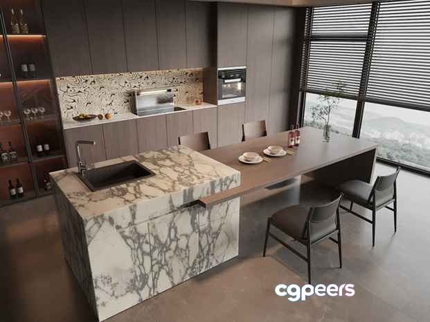 Modern Kitchen 3D Model - 17615 - VRAY Render