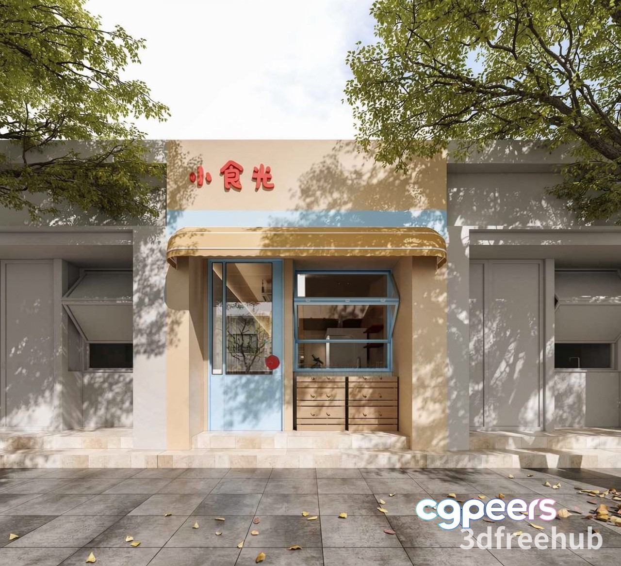 A Storefront With A Tree 3D Model - 20253 - VRAY Render A Storefront With A Tree 3D Model - 20253 - VRAY Render