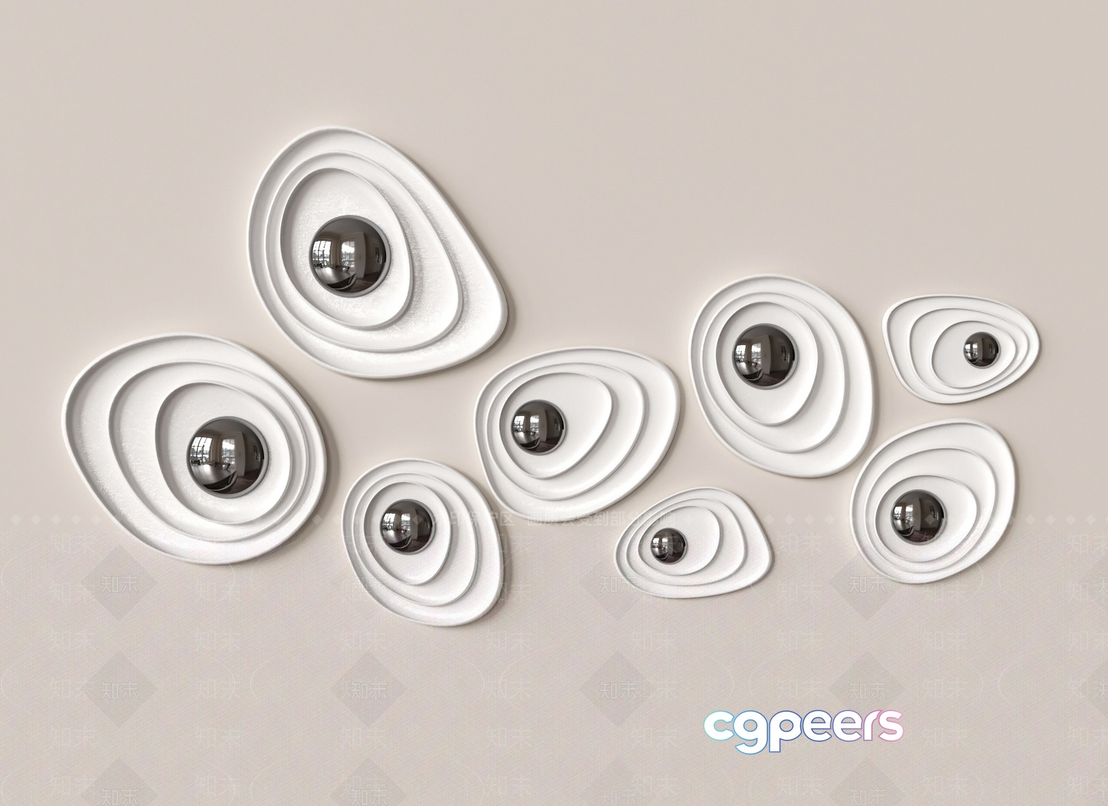 White Decorative Wall Art 3D Model - 2935 - VRAY Render