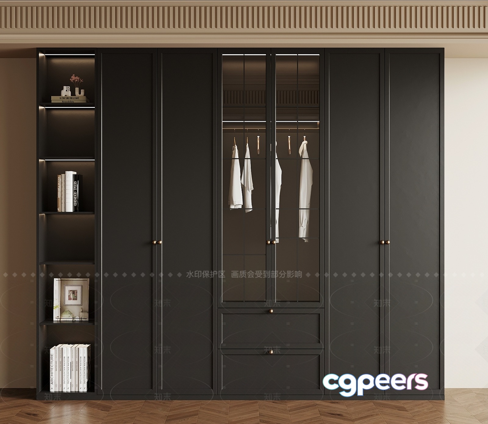 Modern Black Wardrobe 3D Model - 189 - VRAY Render