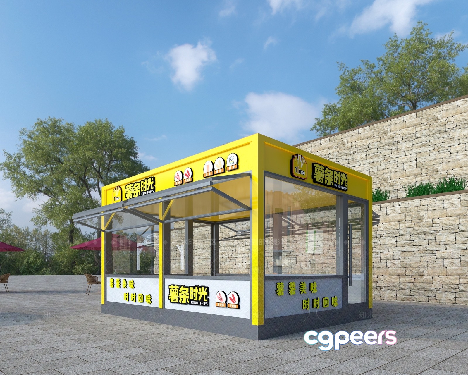 A Yellow And Gray Food Stand 3D Model - 17743 - VRAY Render A Yellow And Gray Food Stand 3D Model - 17743 - VRAY Render
