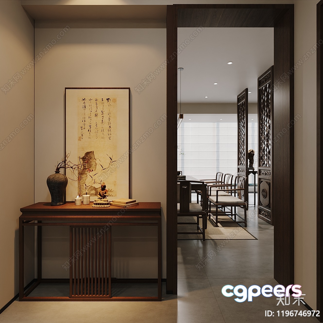 The Main Subject Is A Table With A Vase And A Painting 3D Model - 20092 - VRAY Render